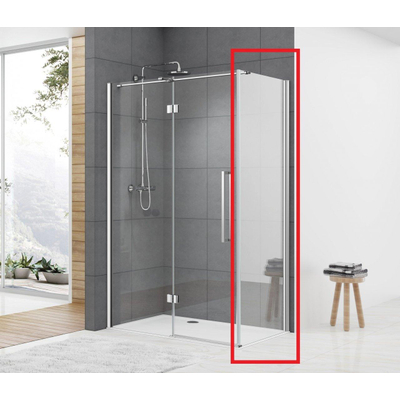 Van Rijn Produits ST05 Mur pour cabine d'angle 870-890 x 2000 verre clair 8 mm, chrome, Combiner avec porte au choix.