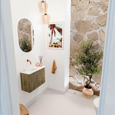 Mondiaz JOYA 61.6cm toiletmeubel - ronding rechts kleur Dusk - Wastafel FAYE positie Links Zonder kraangat kleur Talc.