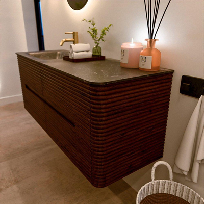 Mondiaz CIRO-DLUX Ensemble de meubles de salle de bains - 130x45x50cm - Vasque solid surface Lava - 1 lavabo à gauche - 1 trou de robinet - 4 tiroirs - Ruby