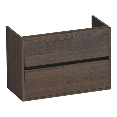 BRAUER Adore wastafelonderkast ondiep - 80x39x55cm - 2 softclose lades - greeploos - 1 sifon uitsparing - massief eiken - lamellen eiken zwart