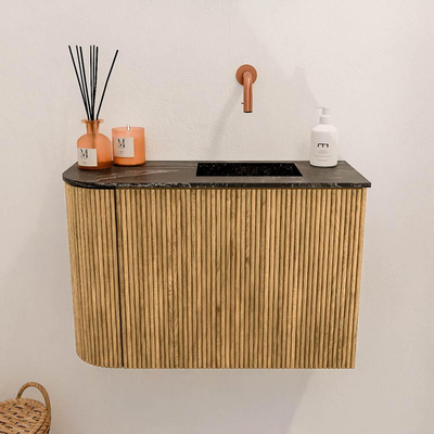 Mondiaz JOYA-DLUX 61.6cm toiletmeubel - ronding links kleur Oak - Wastafel FAYE positie Rechts Zonder kraangat kleur Lava.