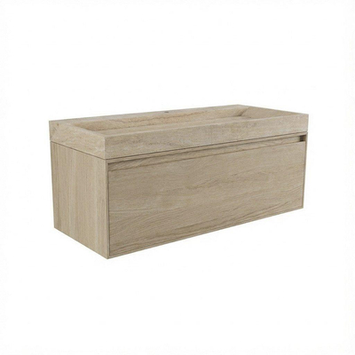 Forzalaqua Ibiza Ensemble meuble de salle de bains - 120x50x50cm - 1 tiroir - lavabo en travertin - 1 trou de robinet - jeu de supports - bouchen de vidage - Smoke