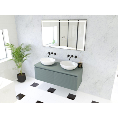 HR Matrix ensemble de meubles de salle de bain 3d 120cm 2 tiroirs sans poignée avec bande de poignée en couleur petrol matt avec dessus petrol matt