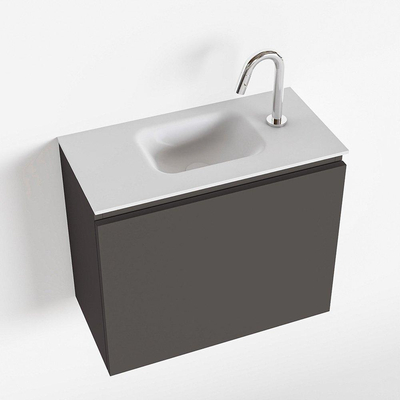 MONDIAZ OLAN Toiletmeubel 60x30x40cm met 1 kraangaten 1 lades dark grey mat Wastafel Lex midden Solid Surface Wit