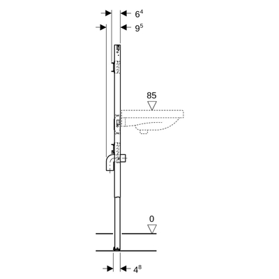 Geberit Duofix wastafel - 130cm wandkraan en inbouwsifon - blauw