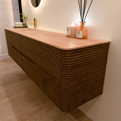 Mondiaz CIRO-DLUX Badkamermeubelset - 190x45x50cm - Solid surface wastafel Saba - 1 wasbak Links - 1 kraangat - 4 lades - Dusk