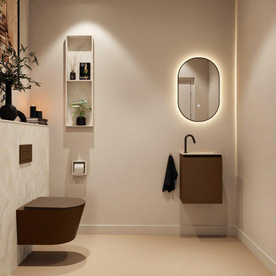 MONDIAZ TURE-DLUX Meuble WC 40 cm Rust. EDEN lavabo Ostra position droite. Avec 1 trou de robinet.