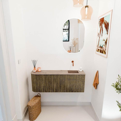 Mondiaz JOYA-DLUX 111.6cm toiletmeubel - ronding links kleur Dusk - Wastafel FAYE positie Rechts Zonder kraangat kleur Arena.