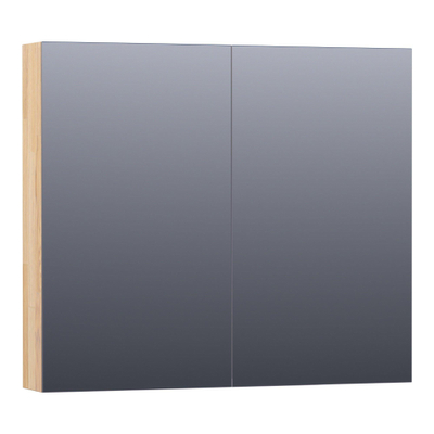 Saniclass Plain Spiegelkast - 80x70x15cm - 2 links/rechtsdraaiende spiegeldeuren - hout - grey oak