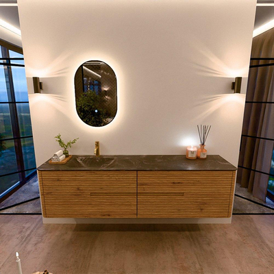 Mondiaz CIRO-DLUX Badkamermeubelset - 190x45x50cm - Solid surface wastafel Lava - 1 wasbak Links - 1 kraangat - 4 lades - Oak