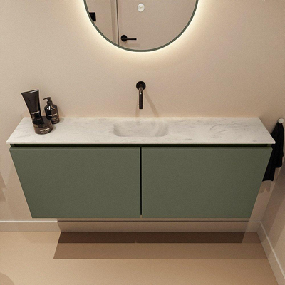 MONDIAZ TURE-DLUX meuble de toilettes 120 cm Army. Lavabo EDEN Opalo position milieu. Sans trou de robinet.