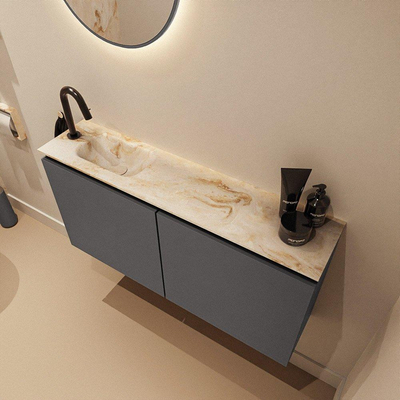 MONDIAZ TURE-DLUX 100cm toiletmeubel Dark Grey. EDEN wastafel Frappe positie links. Met 1 kraangat.