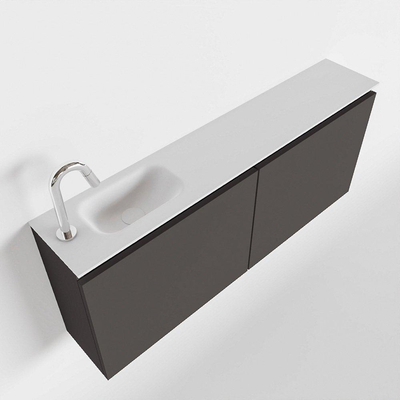 MONDIAZ TURE Toiletmeubel 120x23x50cm met 1 kraangaten 2 deuren dark grey mat Wastafel Eden links Solid Surface Wit