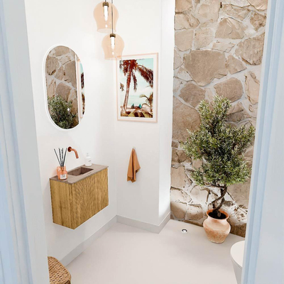 Mondiaz JOYA-DLUX 50cm toiletmeubel - kleur Oak - Wastafel FAYE positie Midden Zonder kraangat kleur Arena.