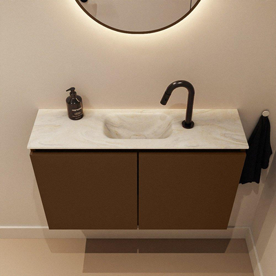 MONDIAZ TURE-DLUX Meuble toilette - 80cm - Rust - EDEN - vasque Ostra - position centrale - 1 trou de robinet