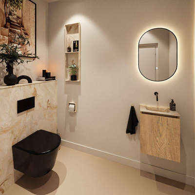 MONDIAZ TURE-DLUX 40cm toiletmeubel Washed Oak. EDEN wastafel Frappe positie midden. Zonder kraangat.