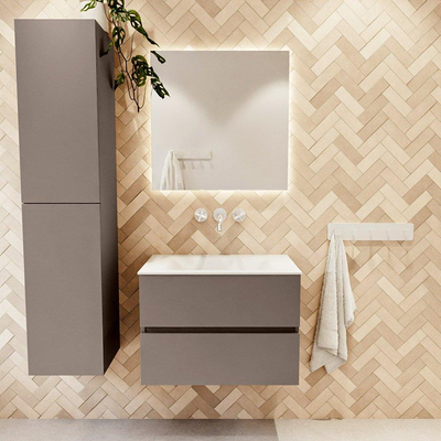 Mondiaz VICA Ensemble de meuble de salle de bain - 70cm - meuble sous-vasque fumée - 2 tiroirs - lavabo nuage milieu - sans trous de robinet - version haute 60cm - talc