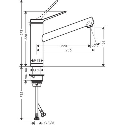 Hansgrohe Zesis M33 eengreeps keukenmengkraan 160, installatie voor een raam, 1jet chroom