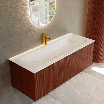 Mondiaz KURVE-DLUX Badkamermeubelset - 120x46x40cm - 1 lade - wastafel solid surface - midden - 1 kraangat - Ruby