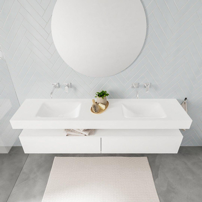 MONDIAZ ALAN 200cm - meuble bas - 2 tiroirs - lavabo suspendu - 2 cuves - 0 trous de robinet - talc