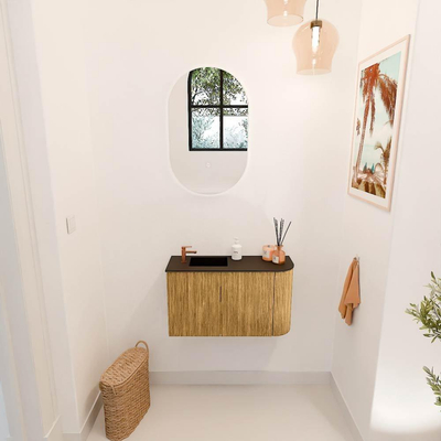 Mondiaz JOYA 71.6cm toiletmeubel - ronding rechts kleur Oak - Wastafel FAYE positie Links 1 kraangat kleur Urban.