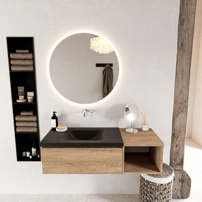 MONDIAZ BUKLA 120cm ensemble de meuble avec module ouvert 40 couleur Chêne blanchi avec 1 tiroir. Lavabo CLOUD gauche 0 trous de robinet couleur Urbaine.