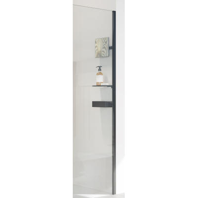 Huppe select+ cadre walk in avec tablette de douche l/r 130x200cm avec profilé mural verre de sécurité 8mm avec traitement anti-calcaire noir mat