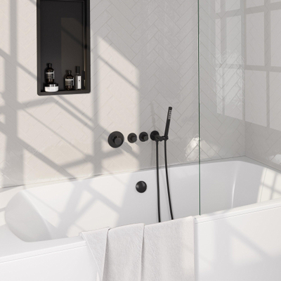 BRAUER Stripe Mitigeur thermostatique de baignoire - SET 01 - encastré - combinaison de remplissage de baignoire - douchette à main barre - flexible de douche - coude mural - noir mat