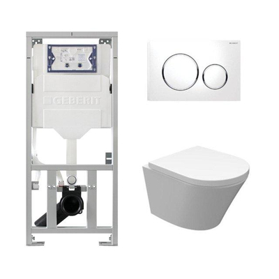 Wiesbaden Vesta Inbouwset - compact - 47cm - diepspoel wandcloset - softclose - quickrelease - rimless - afdekplaat sigma20 - wit