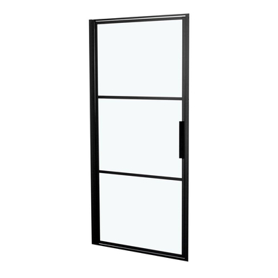 Riho Grid porte pivotante 90x200cm profil noir et verre transparent