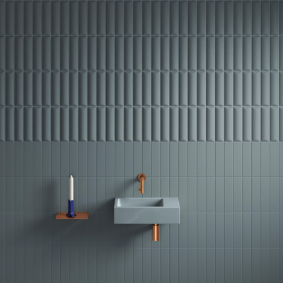 Clou Flush 3 fontaine 36x18cm sans trou de robinet à droite bleu mat cér.