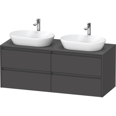 Duravit Ketho.2 Wastafelonderbouwkast - inclusief consoleplaat - met 4 laden - voor dubbele waskommen - 140x55x56.8cm - met handgrepen antraciet - grafiet mat
