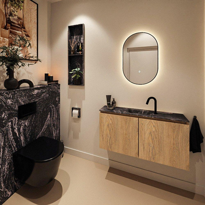 MONDIAZ TURE-DLUX meuble WC 100 cm Washed Oak. Lavabo EDEN Lava position centrale. Avec 1 trou de robinet.
