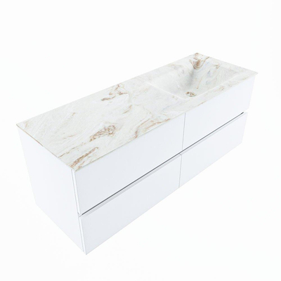 Mondiaz VICA-DLUX Ensemble de meuble de salle de bain - 130cm - meuble sous-vasque talc - 4 tiroirs - lavabo encastrée cloud droite - sans trous de robinet - version haute de 60cm - frape