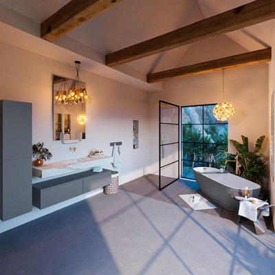 MONDIAZ ALAN - DLUX Ensemble meuble de salle de bains - 150cm - meuble bas - Plata - 2 tiroirs - lavabo suspendu - vasque centrale - 0 trous de robinet - Frappe