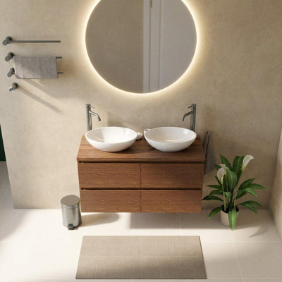 Saniclass Holz Pure Ensemble de meubles de salle de bains - 120x45x63cm - Plan de travail en pierre naturelle travertin - 2 trous de robinetterie - 4 tiroirs - noyer pure mat (bois)