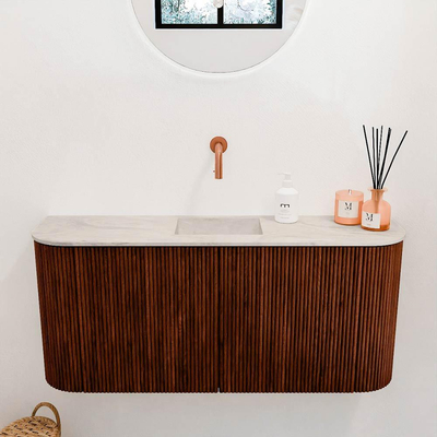 Mondiaz JOYA-DLUX 93.2cm toiletmeubel - ronding links en rechts kleur Ruby - Wastafel FAYE positie Midden Zonder kraangat kleur Ostra.