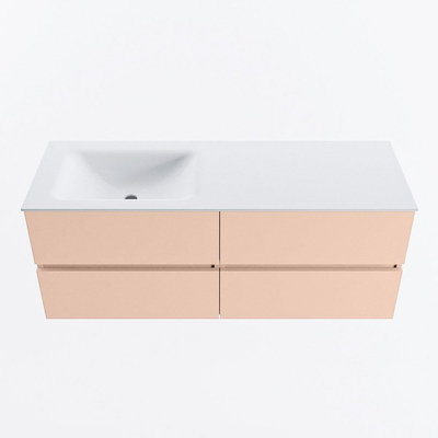 MONDIAZ VICA Badkamermeubelset - 130cm - onderkast rosee - 4 lades - wastafel cloud links - 1 kraangat - 60cm hoge versie - talc