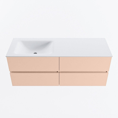 MONDIAZ VICA Ensemble meuble de salle de bains - 130cm - meuble bas rosee - 4 tiroirs - lavabo cloud gauche - 1 trou de robinet - version haute 60cm - talc