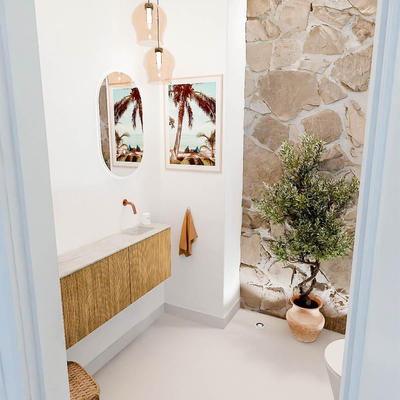 Mondiaz JOYA-DLUX 111.6cm toiletmeubel - ronding links kleur Oak - Wastafel FAYE positie Rechts Zonder kraangat kleur Ostra.