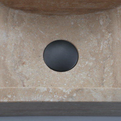 FugaFlow Efficiente Ensemble Fontaine Pierre - 40x22x10 cm - trou du robinet à droite - robinet de fontaine en gunmetal brossé PVD - bouchon de vidange - siphon abaissé - pierre naturelle mouchetée