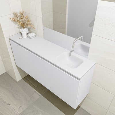 Mondiaz OLAN Meuble lave-mains 120x30x40cm sans trous de robinet 1 tiroir Talc mat avec lavabo LEX Droite Solid Surface Blanc