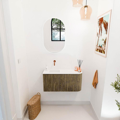 Mondiaz JOYA 81.6cm toiletmeubel - ronding rechts kleur Dusk - Wastafel FAYE positie Links Zonder kraangat kleur Talc.