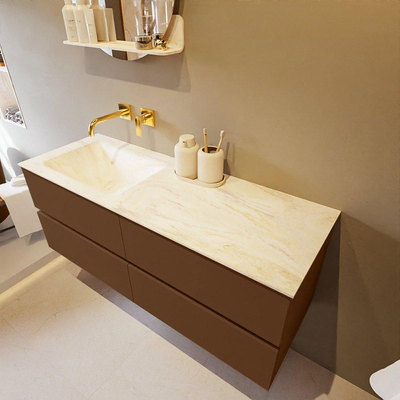 Mondiaz VICA-DLUX ensemble de meuble de salle de bain - 130cm - meuble sous-vasque repos - 4 tiroirs - lavabo encastrée cloud gauche - sans trous de robinet - version haute de 60cm - ostra