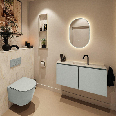 MONDIAZ TURE-DLUX Meuble toilette - 100cm - Greey - EDEN - vasque Ostra - position centrale - 1 trou de robinet