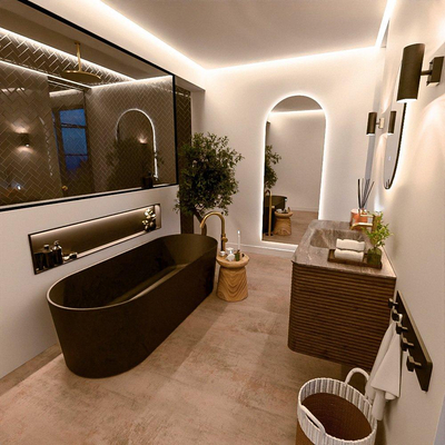 Mondiaz CIRO-DLUX Badkamermeubelset - 110x45x50cm - Solid surface wastafel Oza - 1 wasbak Midden - 1 kraangat - 2 lades - Dusk