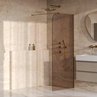 BRAUER Orion Paroi de douche à l'italienne - 100x200cm - verre bronze - revêtement en verre - PVD - or brossé