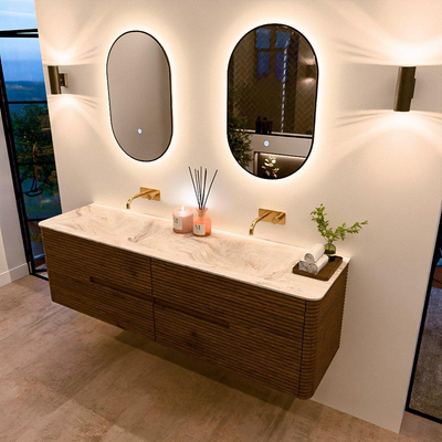 Mondiaz CIRO-DLUX Badkamermeubelset - 170x45x50cm - Solid surface wastafel Frappe - 2 wasbak Dubbel - zonder kraangaten - 4 lades - Dusk
