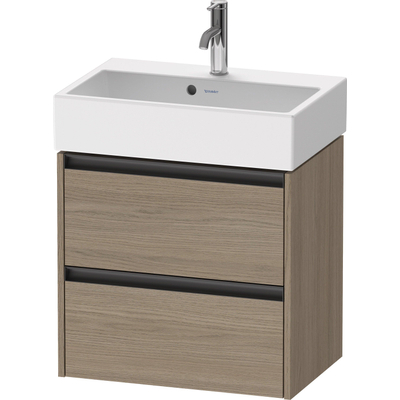 Duravit ketho meuble à 2 vasques avec 2 tiroirs 58.4x39x54.9cm avec poignées chêne anthracite terra matte