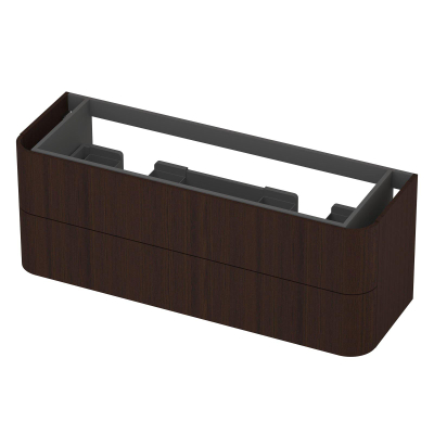 INK Concept R Wastafelonderkast - 140x45x52cm - 2 lades - opliggende grepen - afgeronde hoeken - MDF - dark veneer